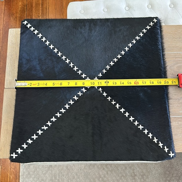 New Arhaus Black white hair on hide leather pillow cover linen suede whipstitch - Picture 16 of 16